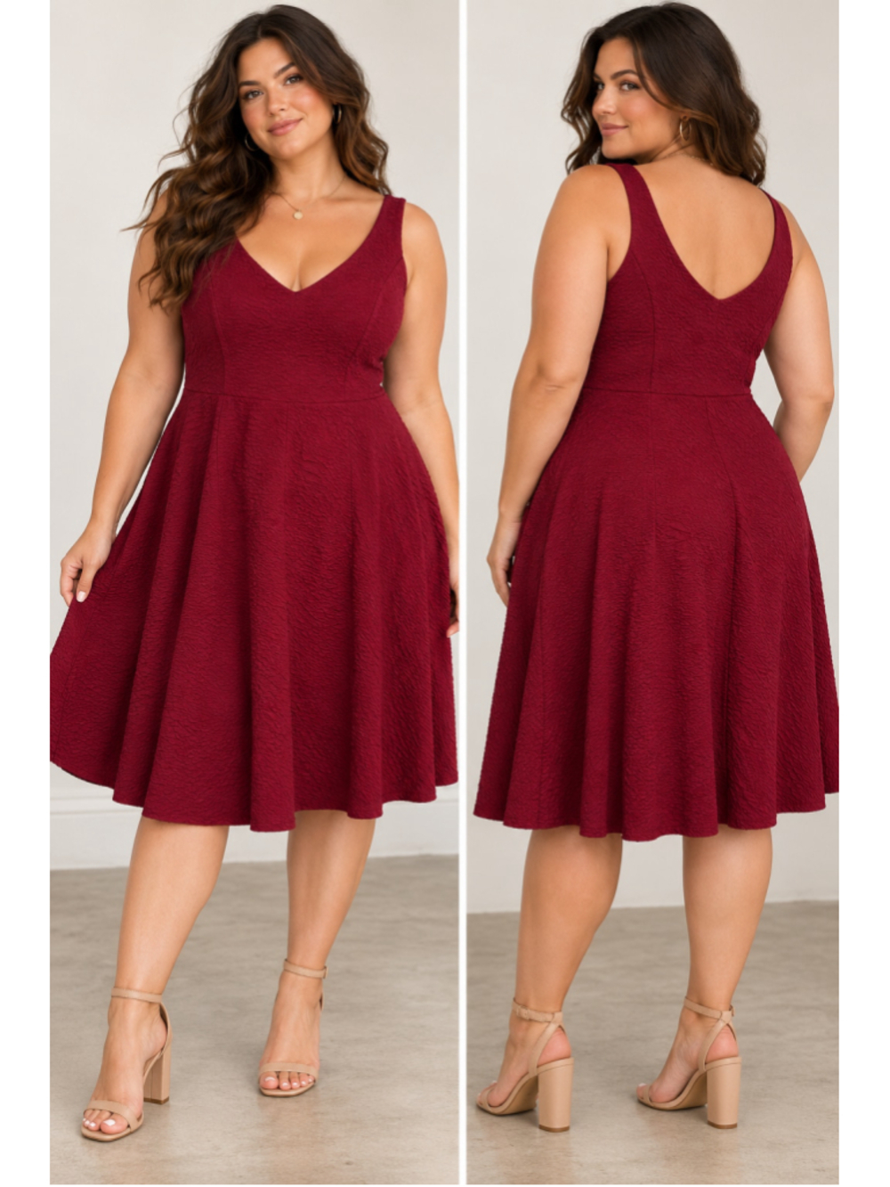 Torrid Size 1 Berry Red Textured Fit & Flare Midi Dress V Neck Party